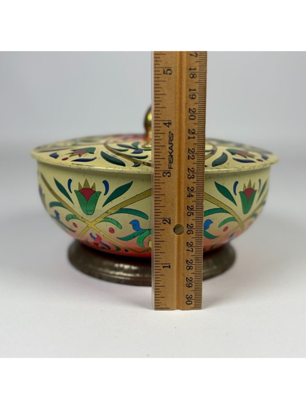 Vintage Metal Candy Biscuit Tin Tulip Ribbon Pattern Decorative Made in Holland - Picture 8 of 8